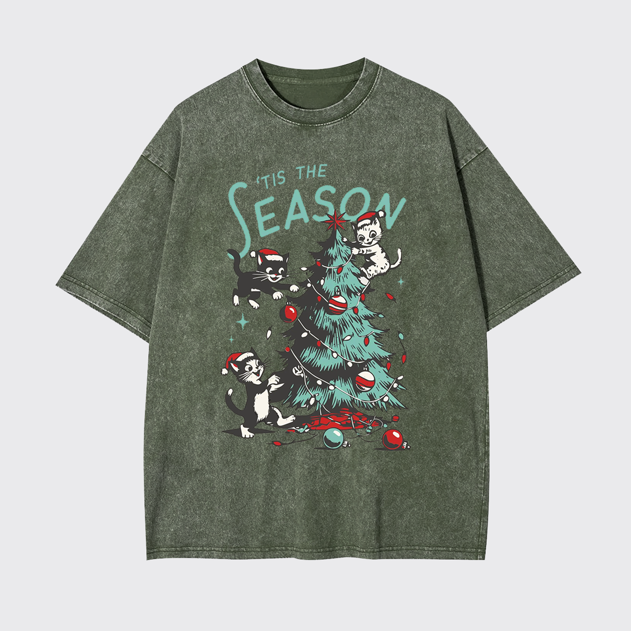 Cats Messing with Christmas Tree Garment-dye Tees
