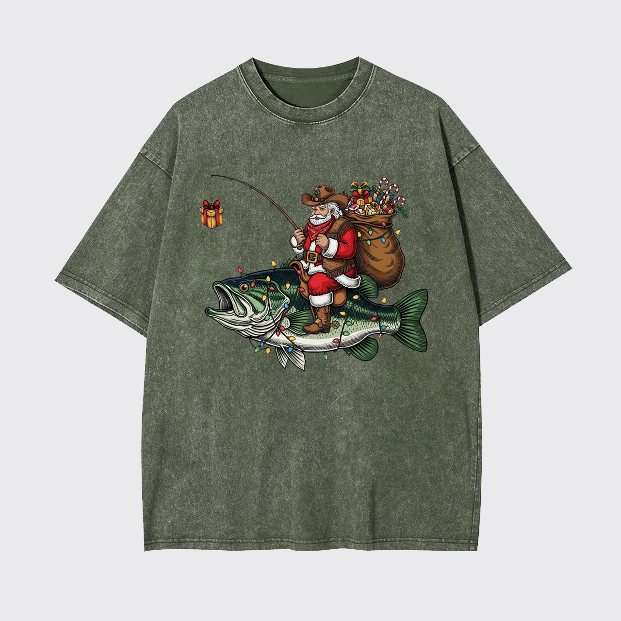 Fishing Santa Christmas Bass Fish Garment-dye Tees