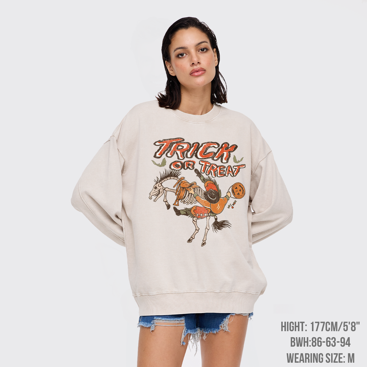 Vintage Halloween Cowboy Skeleton Horse Washed Sweatshirts