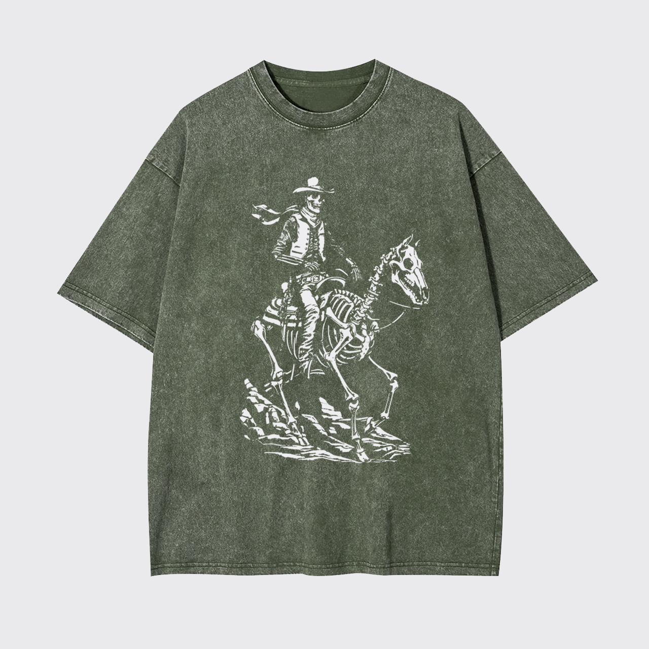 Skeleton Cowboy on Skeleton Horse Garment-dye Tees