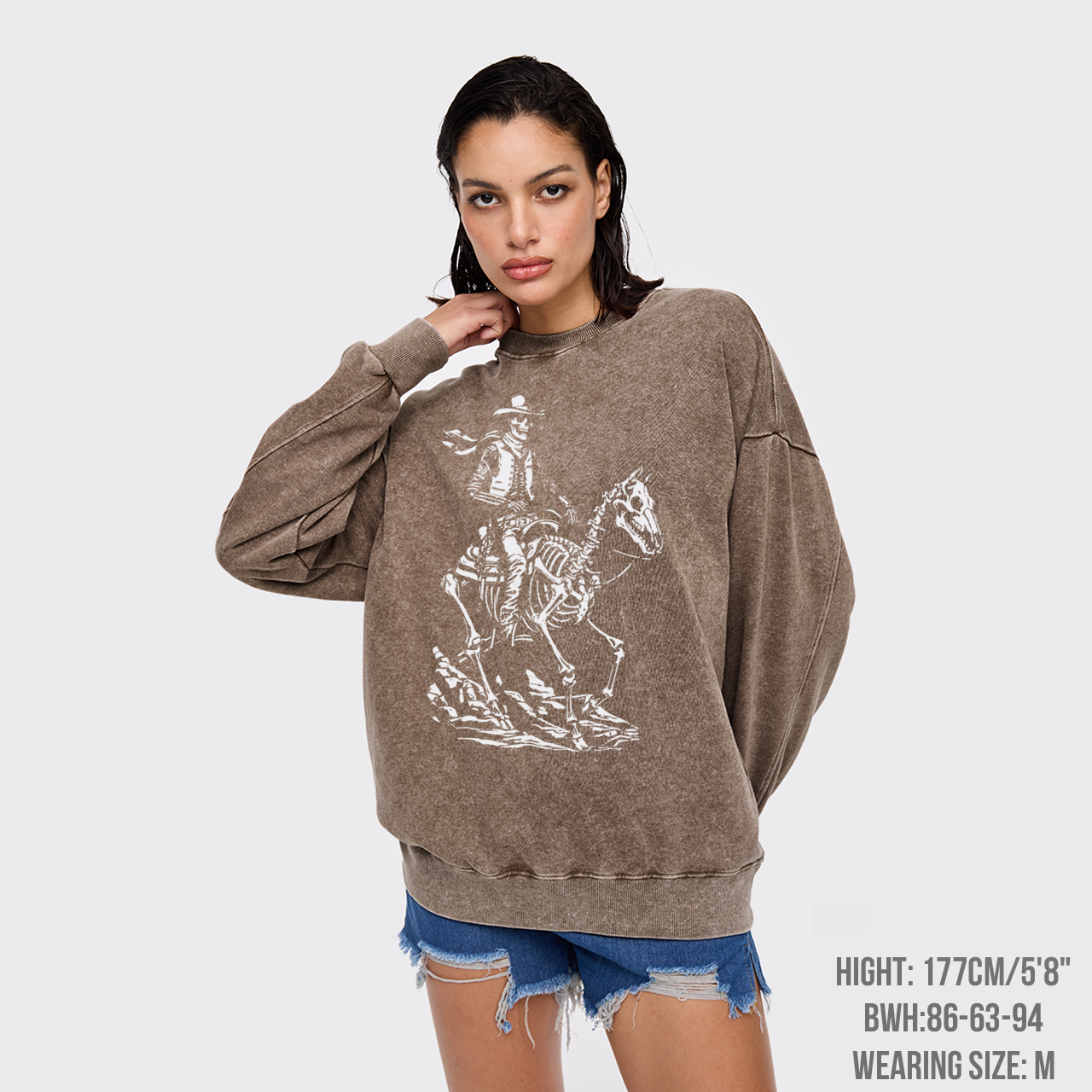 Skeleton Cowboy on Skeleton Horse Washed Sweatshirts