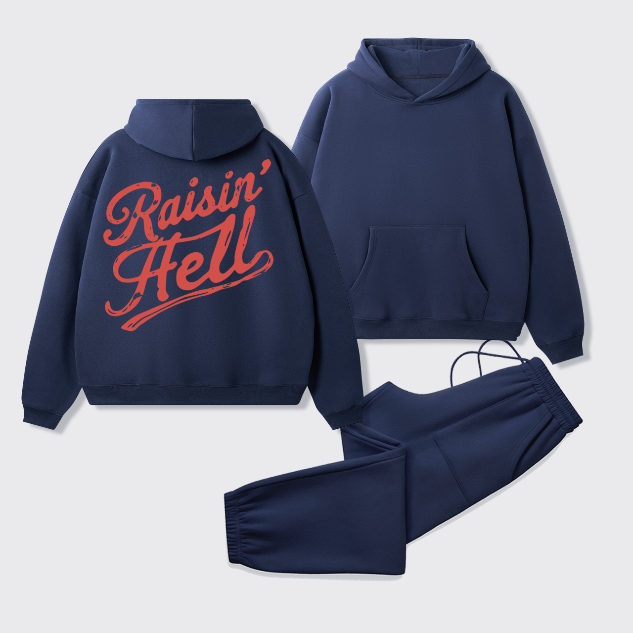 Fleece Vintage Humor Raisin Hell Hoodie Set