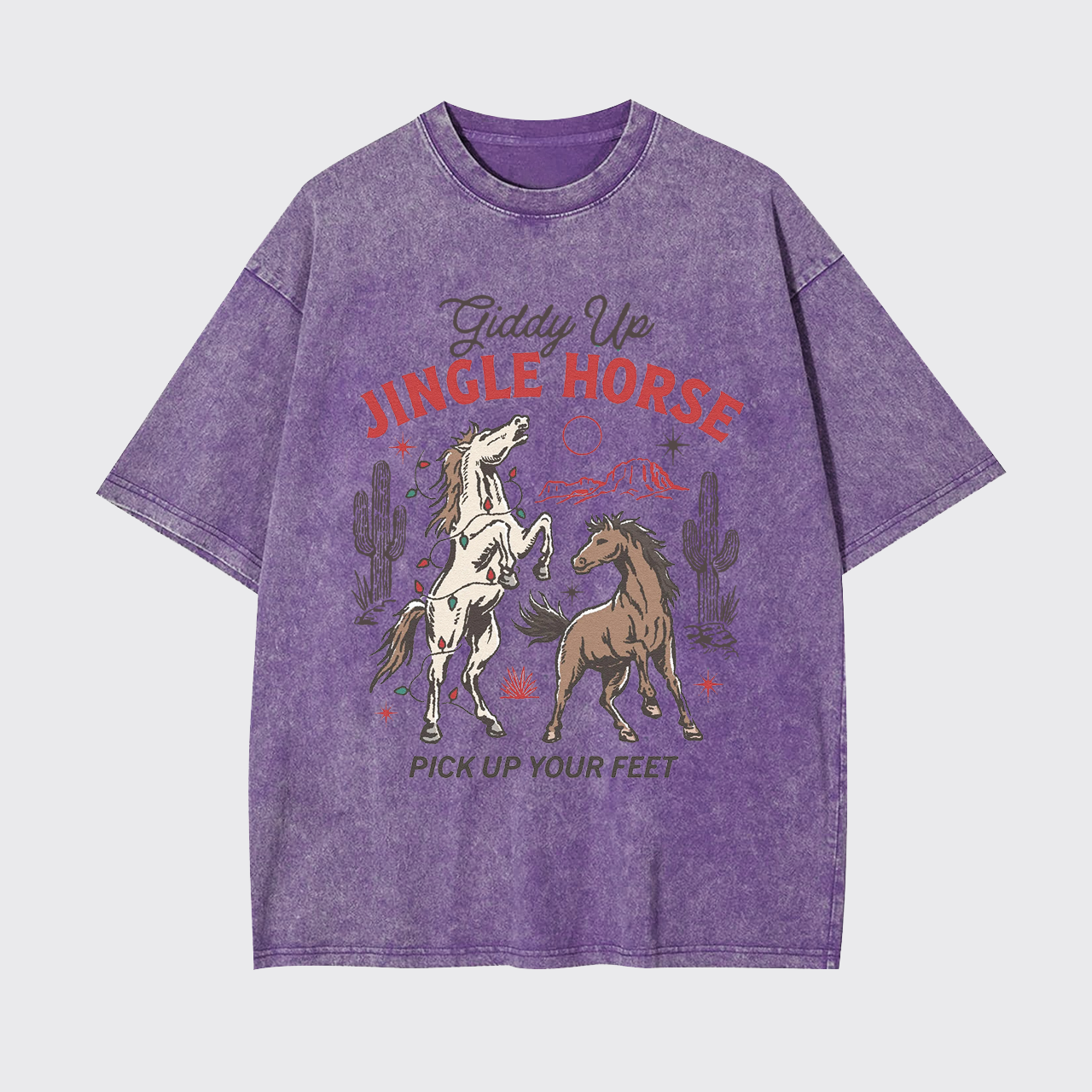Giddy Up Jingle Horse Christmas Garment-dye Tees