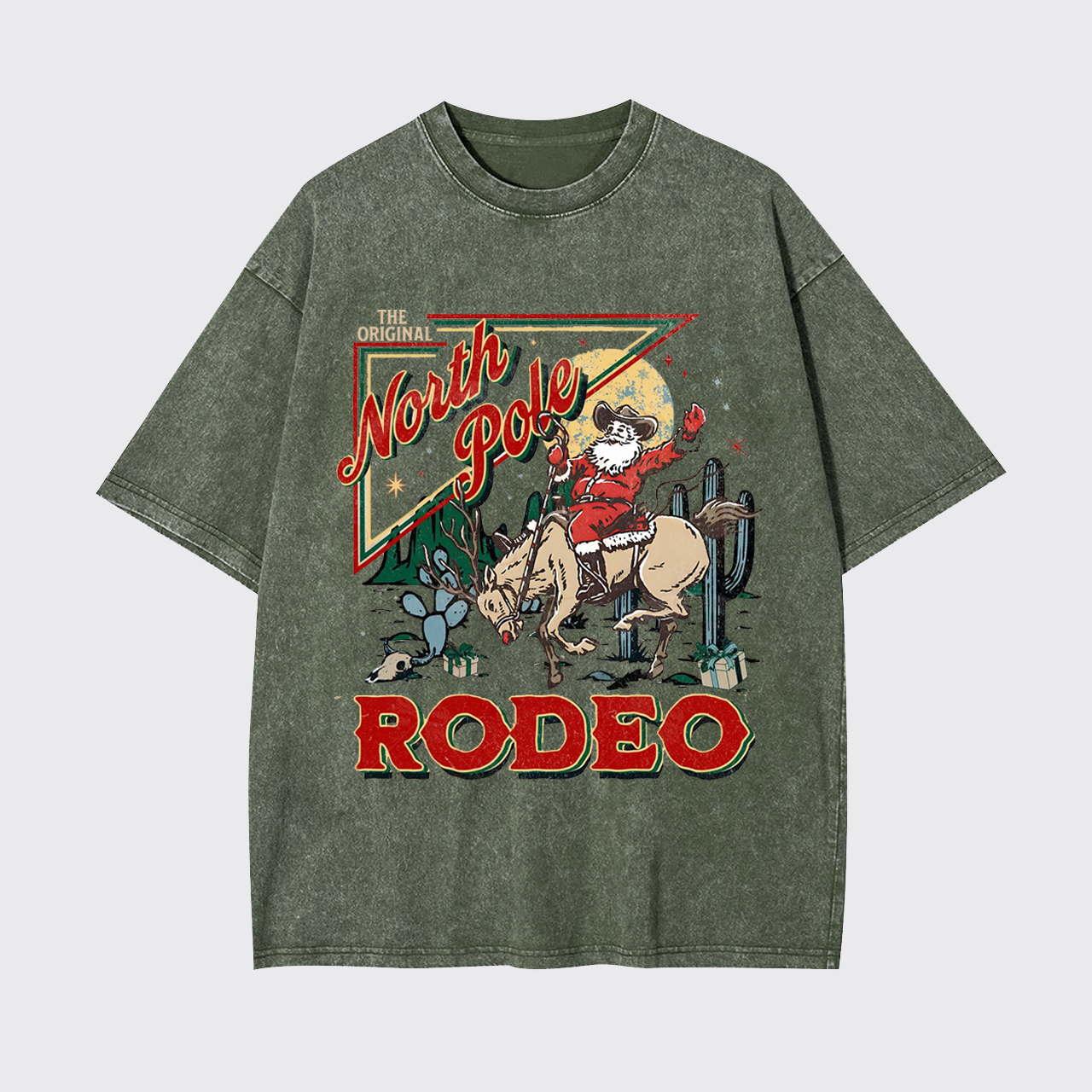Retro North Pole Rodeo Cowboy Santa Christmas Garment-dye Tees