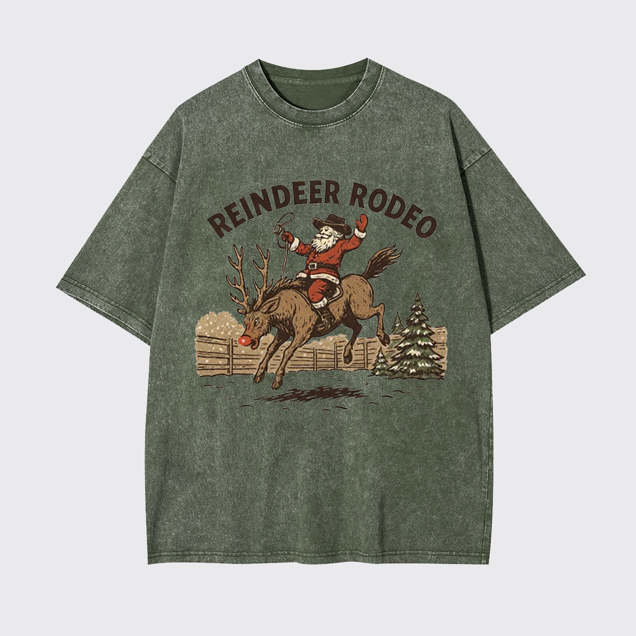 Reindeer Rodeo Santa Cowboy Christmas Garment-dye Tees