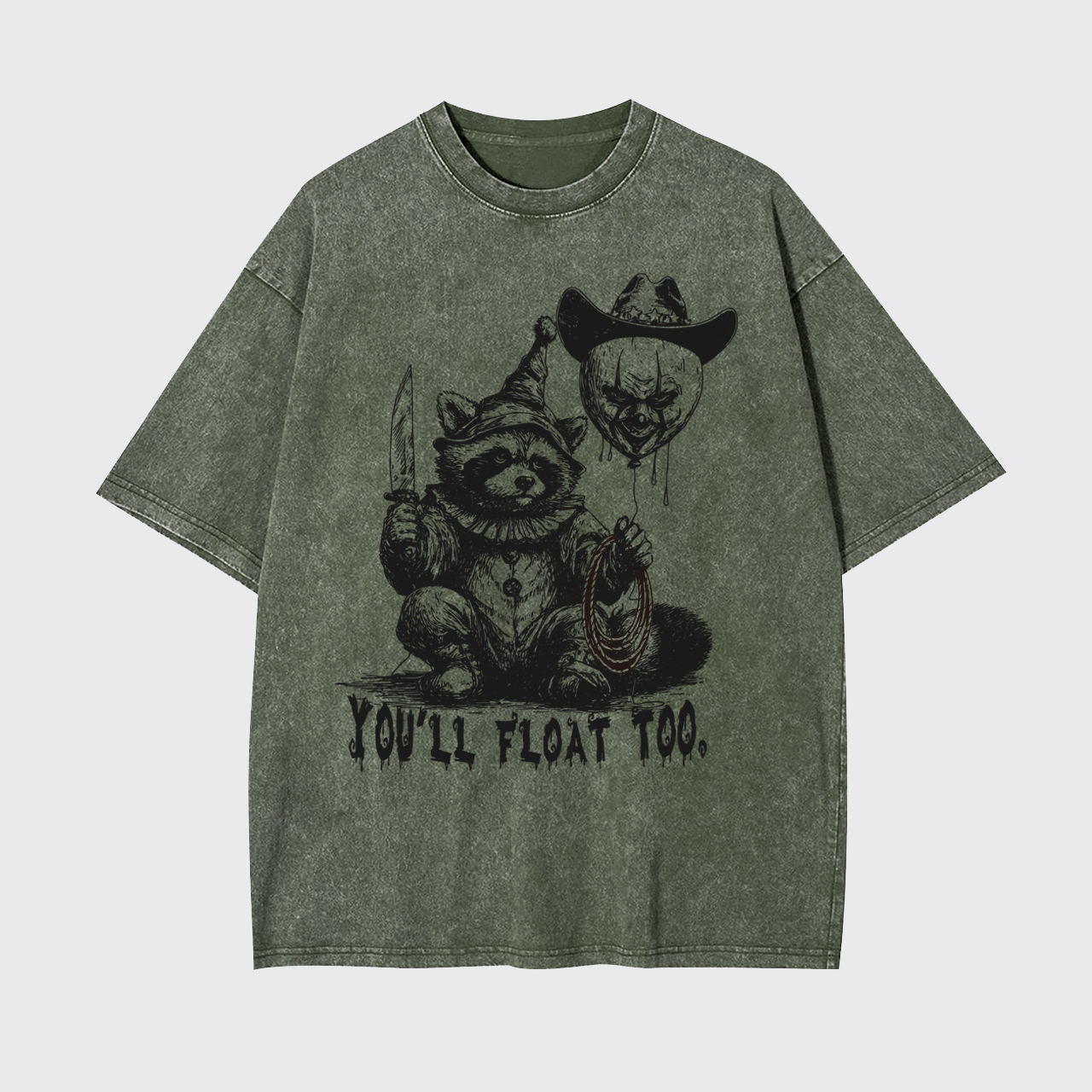 Creepy Clown Raccoon Spooky Halloween Garment-dye Tees