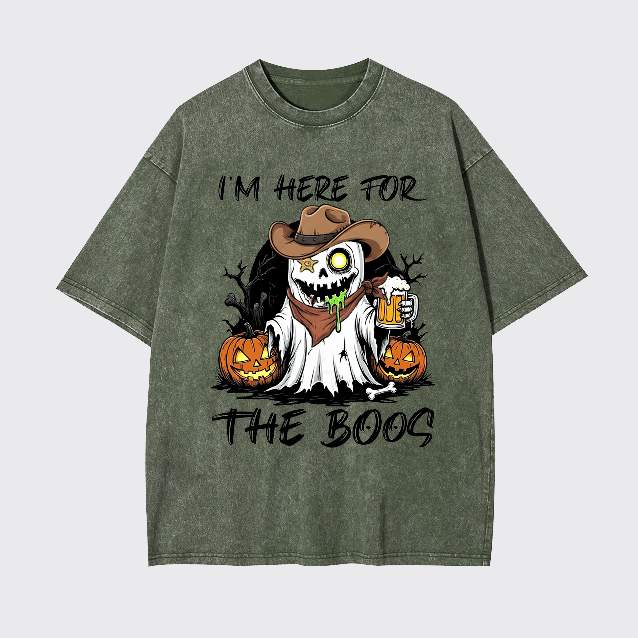Funny Halloween Ghost and Beer Garment-dye Tees