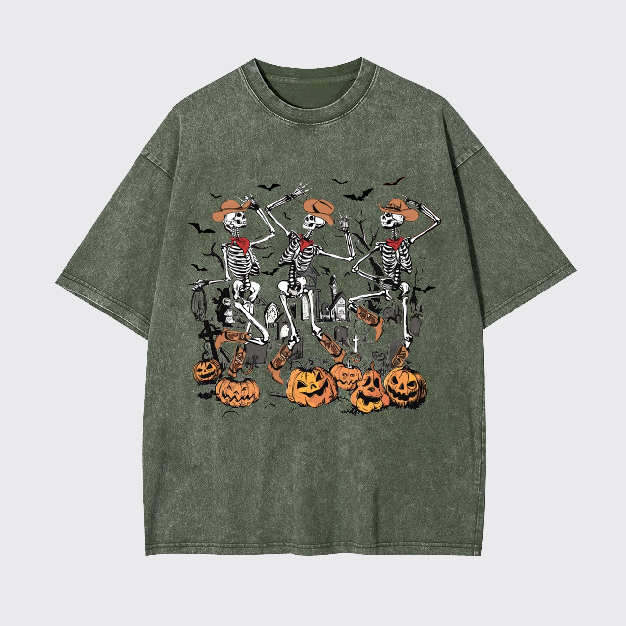 Retro Halloween Skeleton Cowboy Garment-dye Tees