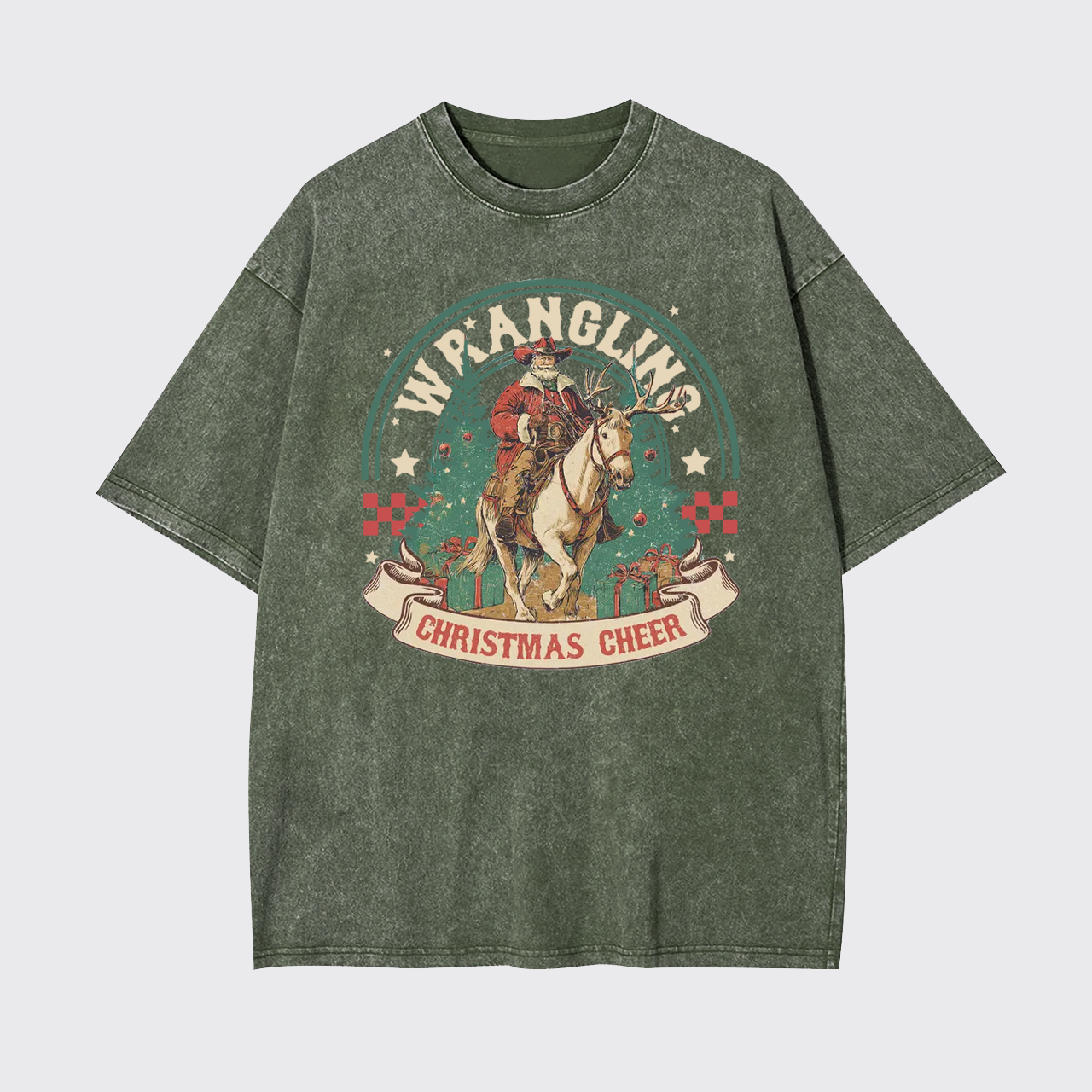 Wrangling Christmas Cheer Cowboy Santa Garment-dye Tees