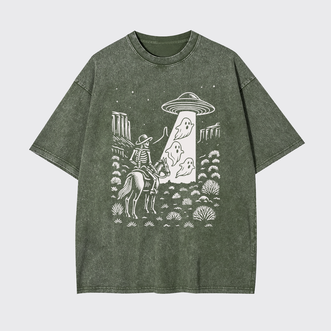 Halloween Ghost Cowboy Skeleton UFO Garment-dye Tees