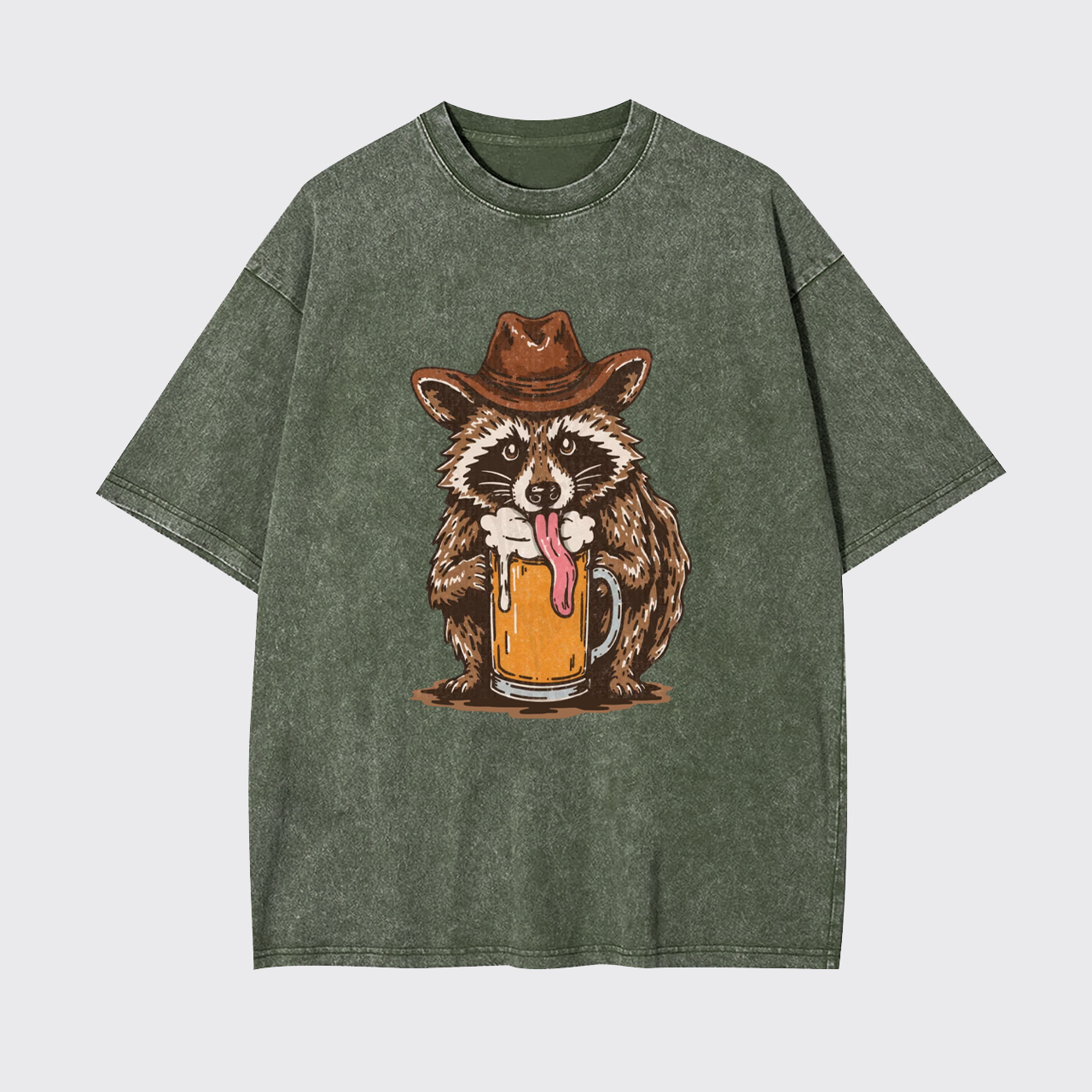 Cowboy Raccoon Western Beer Drinking Garment-dye Tees