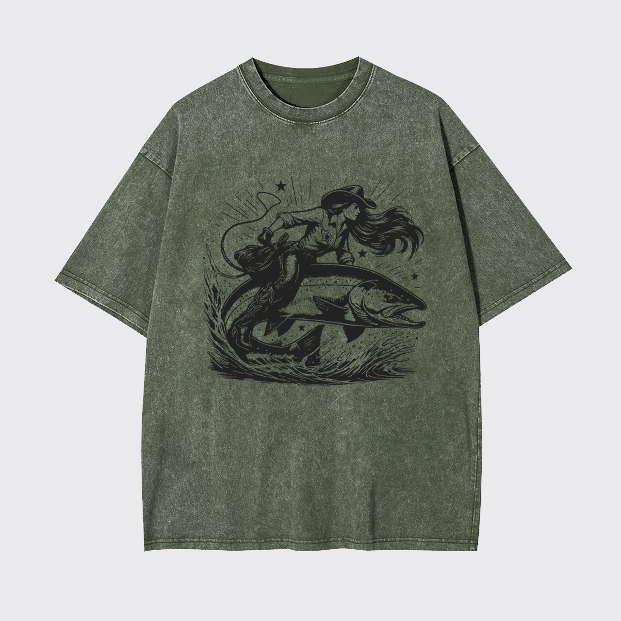 Cowgirl Riding a Fish Garment-dye Tees