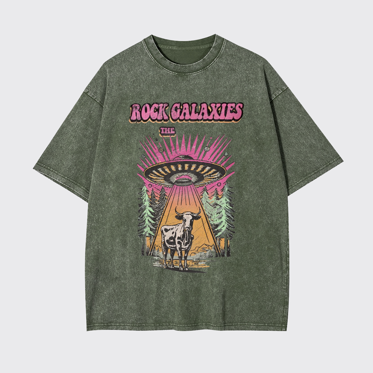 Retro UFO Cow Garment-dye Tees
