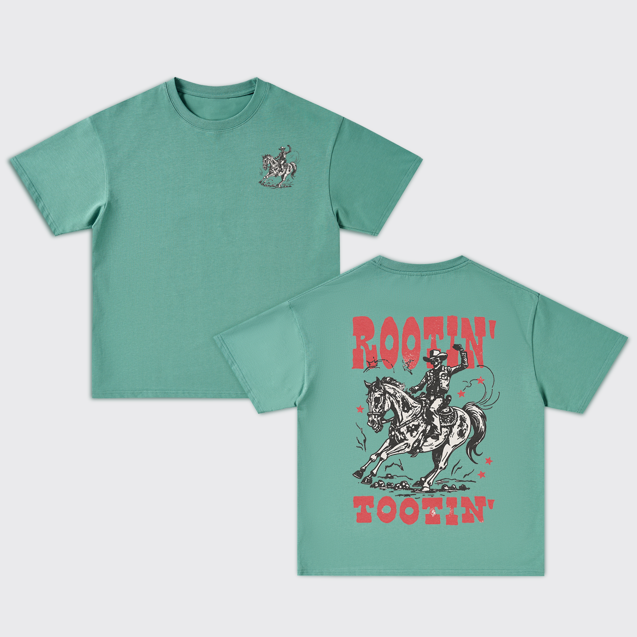 Rootin' Tootin' Cowboy on Horse Outlaw Skull Oversize T-Shirts