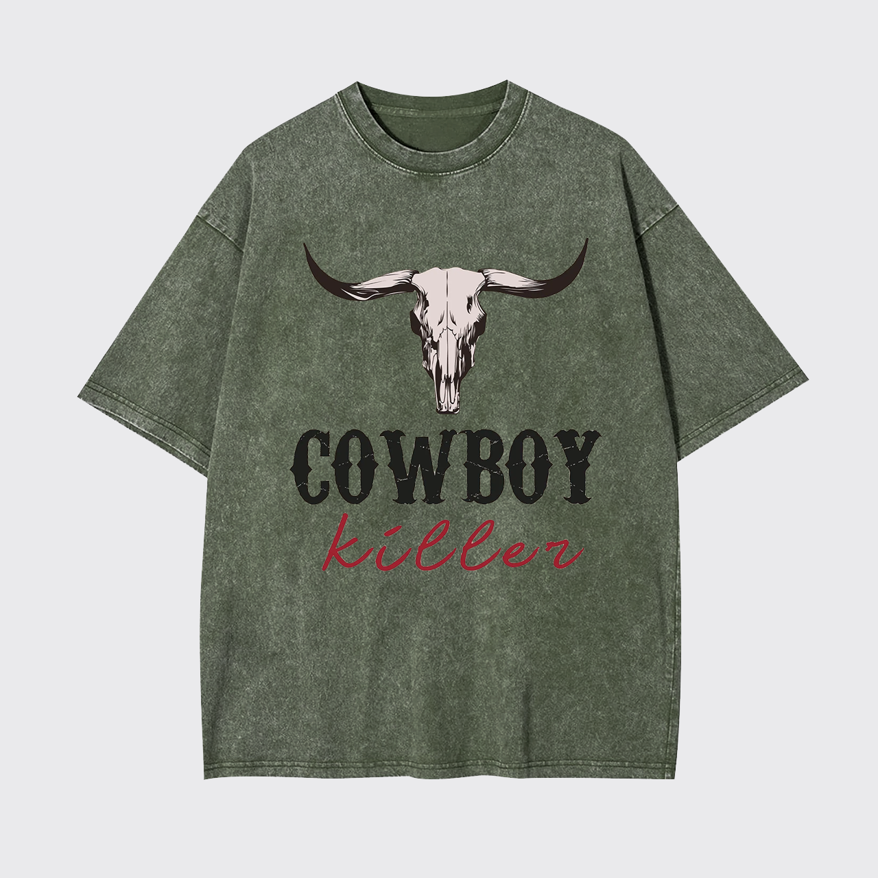 Boho Bull Skull Cowboy Killer Garment-dye Tees