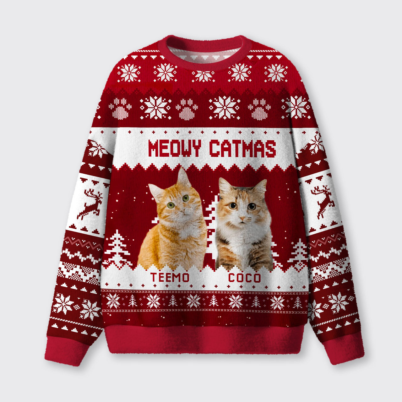 Personalized Custom Photo Meowy Catmas Ugly Knit Sweatshirt