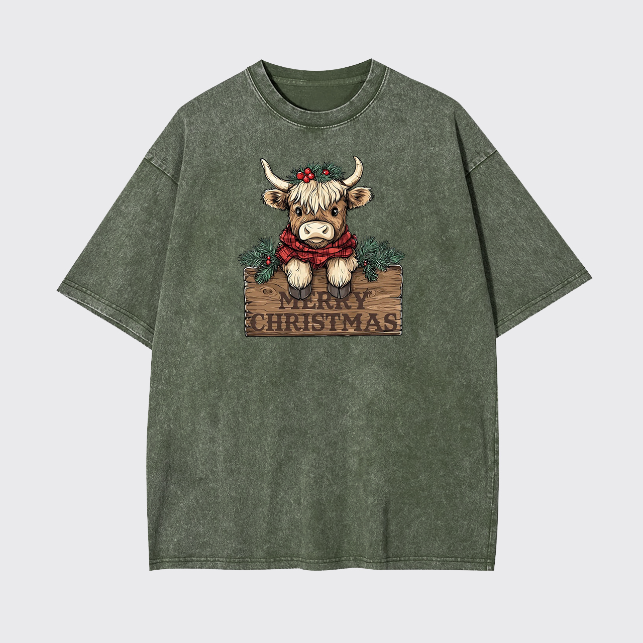 Western Cow Merry Christmas Garment-dye Tees