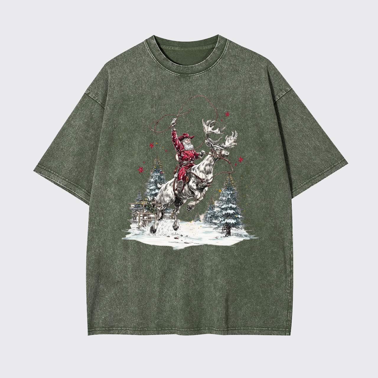 Retro Cowboy Santa Claus Garment-dye Tees