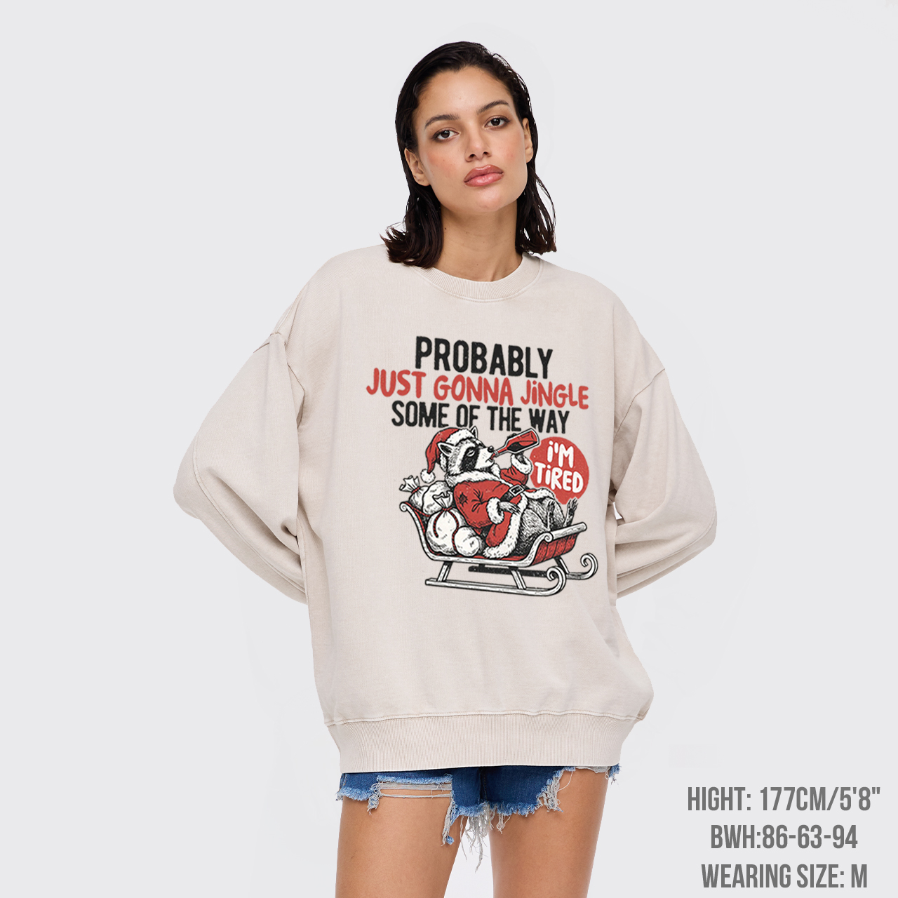 Humorous Christmas Tired Raccoon Washed Sweatshirts