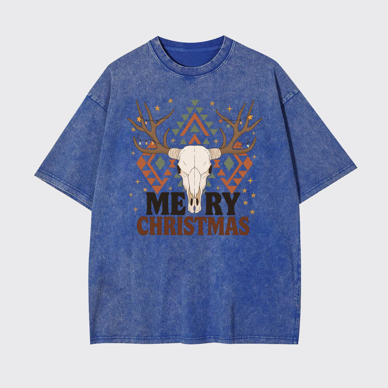 Western Christmas Bull Skull Garment-dye Tees