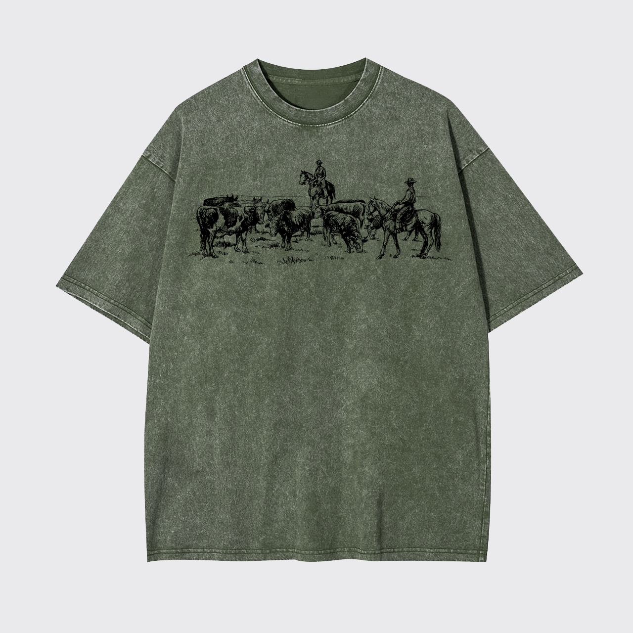 Cowboy Rodeo Western Horse Garment-dye Tees
