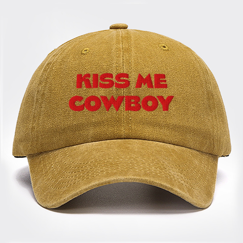Kiss Me Cowboy Embroidery Washed Hat