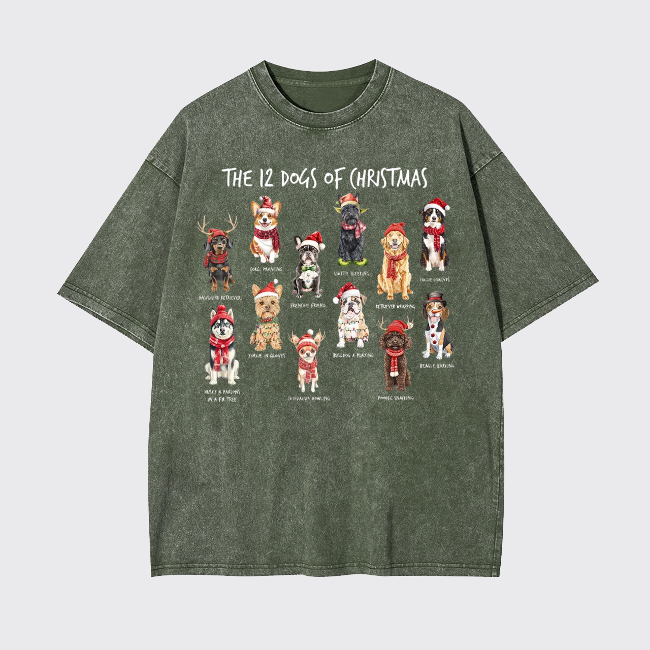 Retro 12 Dogs of Christmas Garment-dye Tees