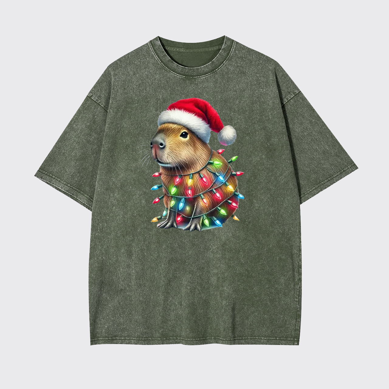 Capybara Christmas Lights Garment-dye Tees