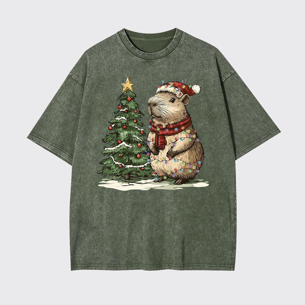 Capybara Christmas Tree Garment-dye Tees