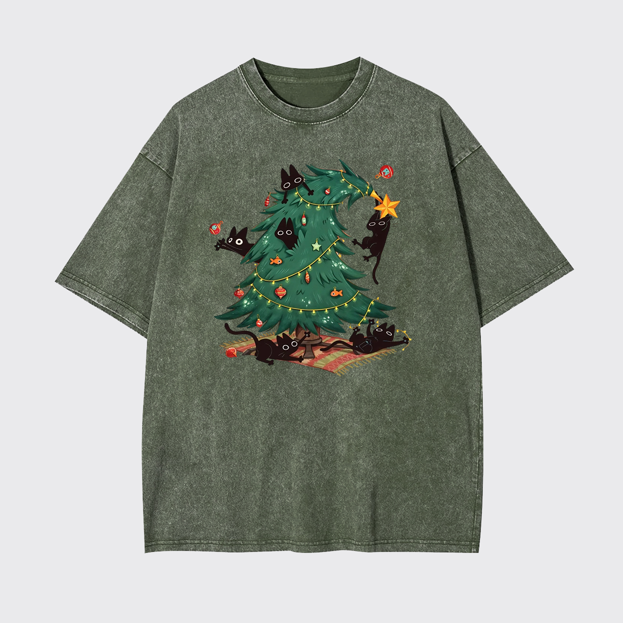 Christmas Tree And Black Cat Garment-dye Tees