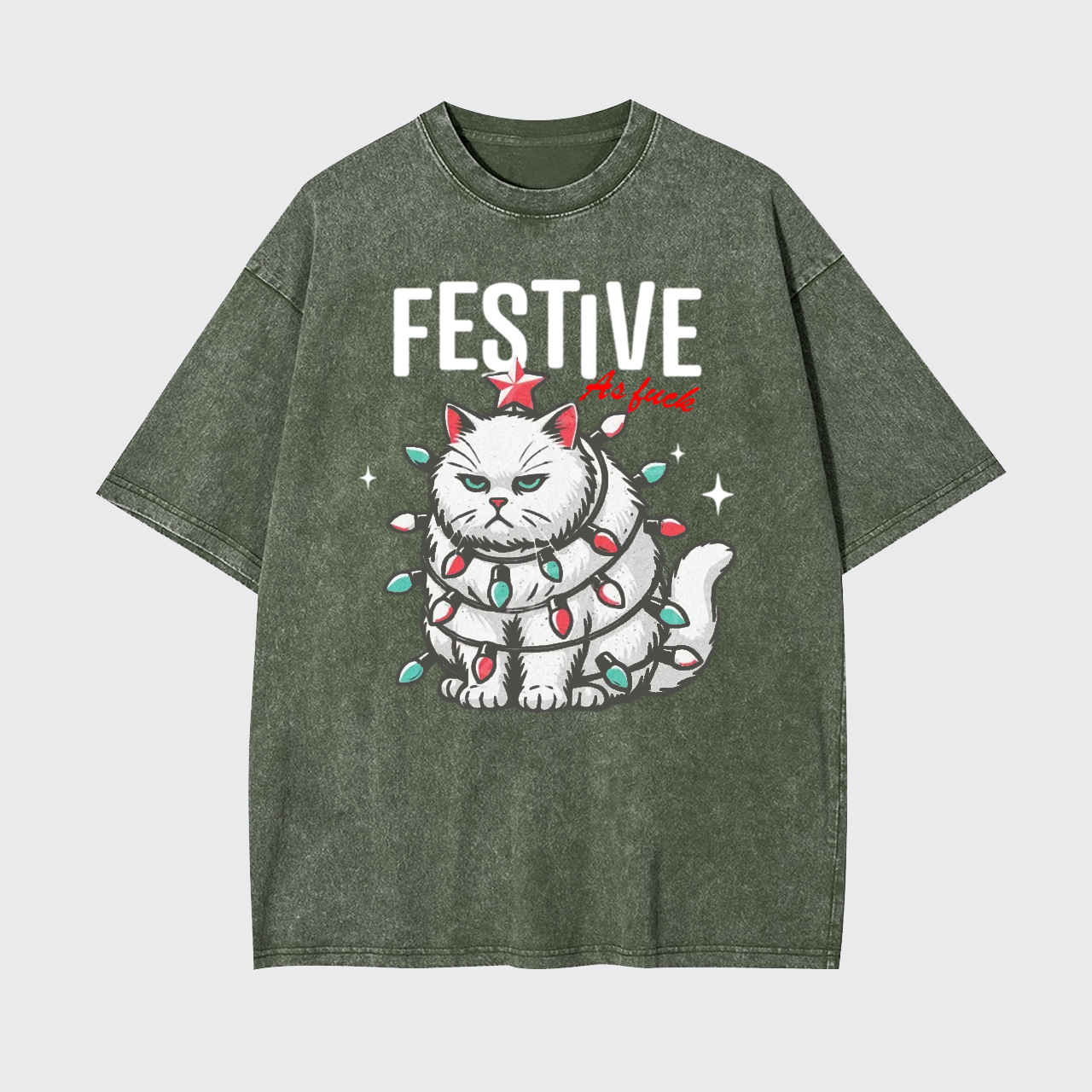 Funny Christmas Cat Sarcastic Holiday Garment-dye Tees