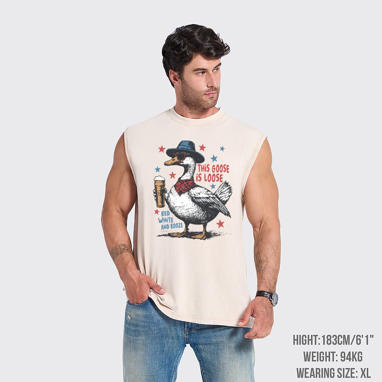 Humorous 4th Of July-This Goose Is Loose Washed Tanks