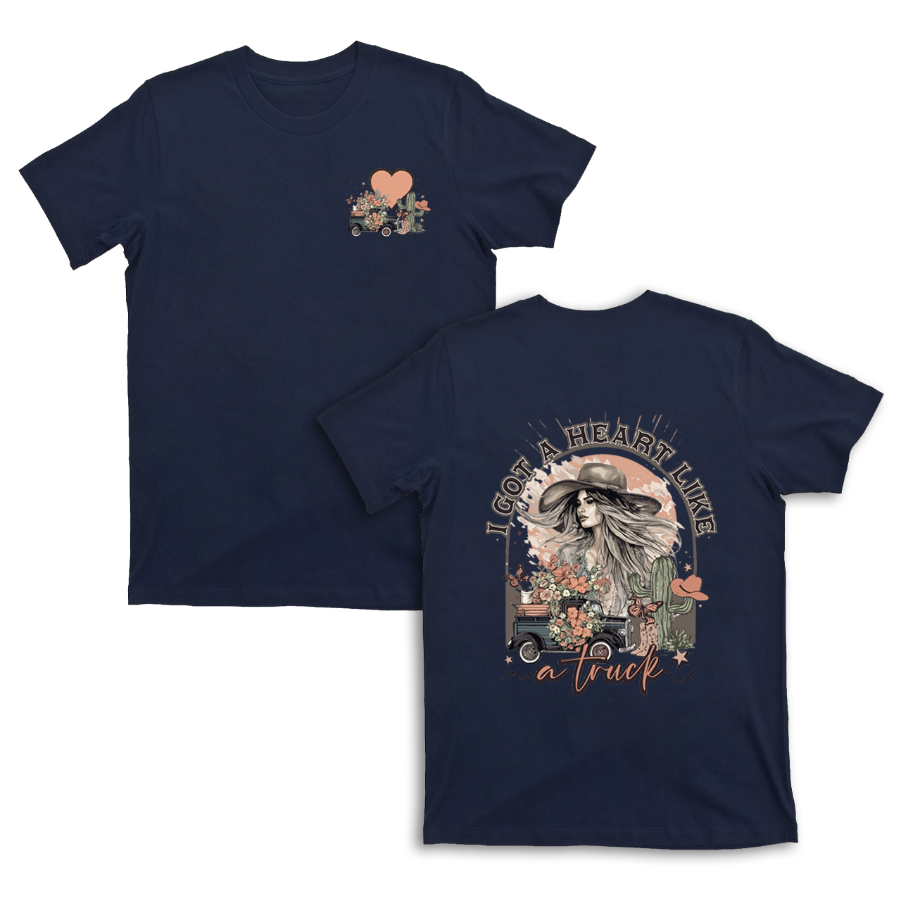 Heart Like A Truck  Western Sunset Cowgirl Valentine T-Shirts