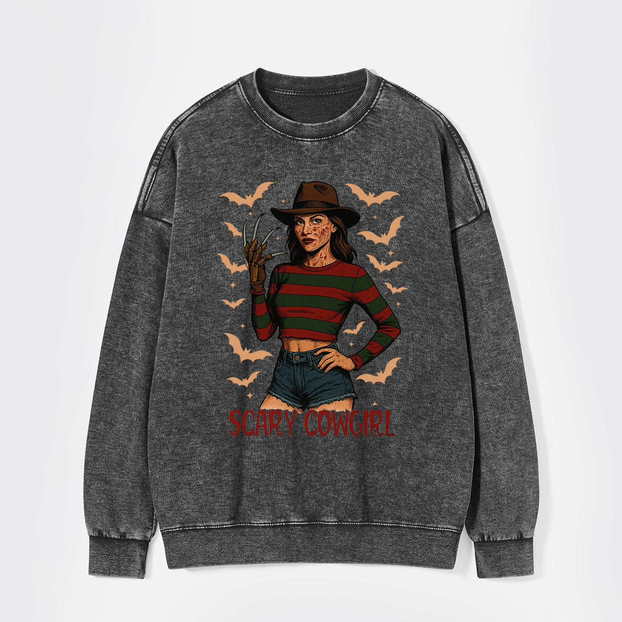 Scary Cowgirl Halloween Horror Washed Sweatshirts