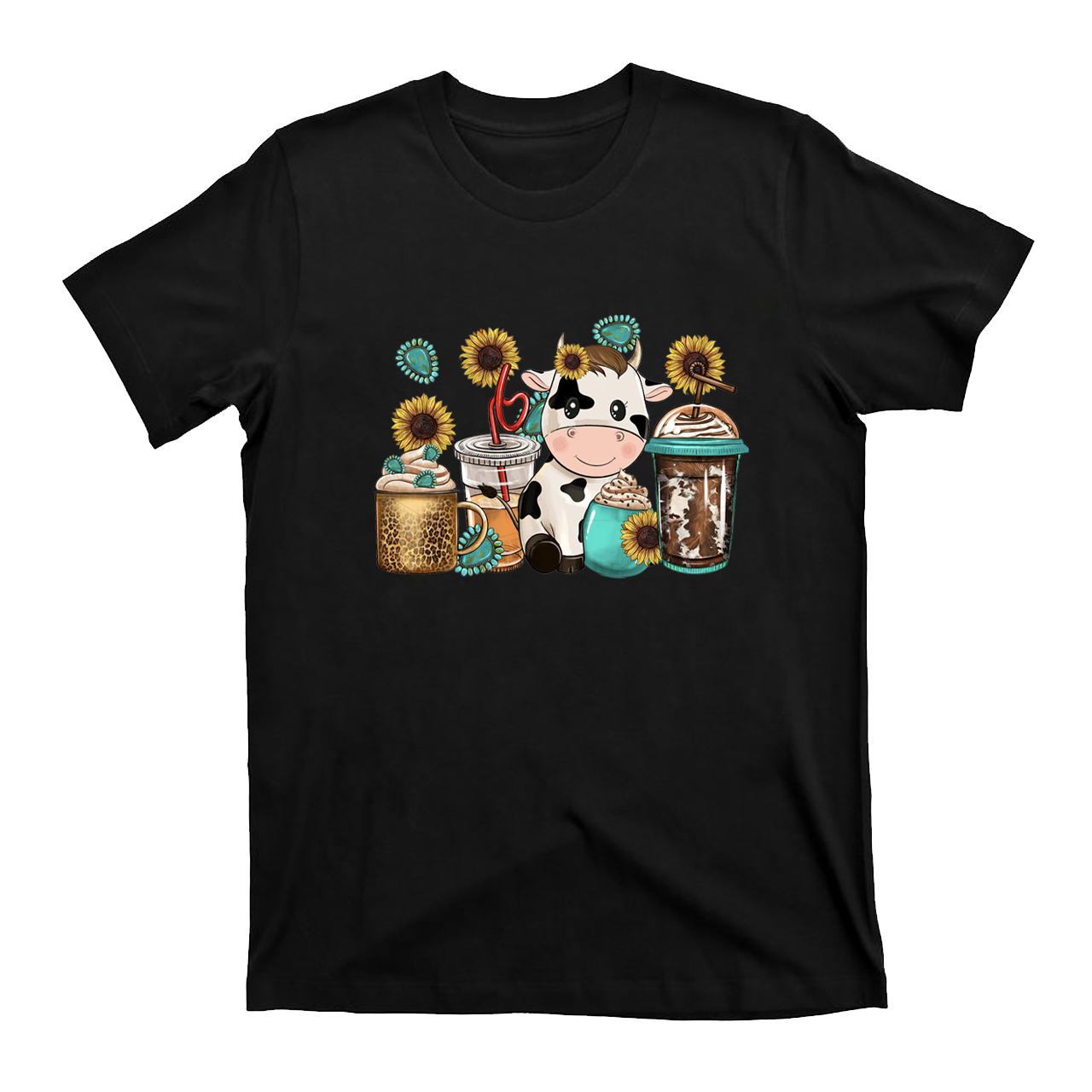 Western Cow Coffee Cups T-Shirt