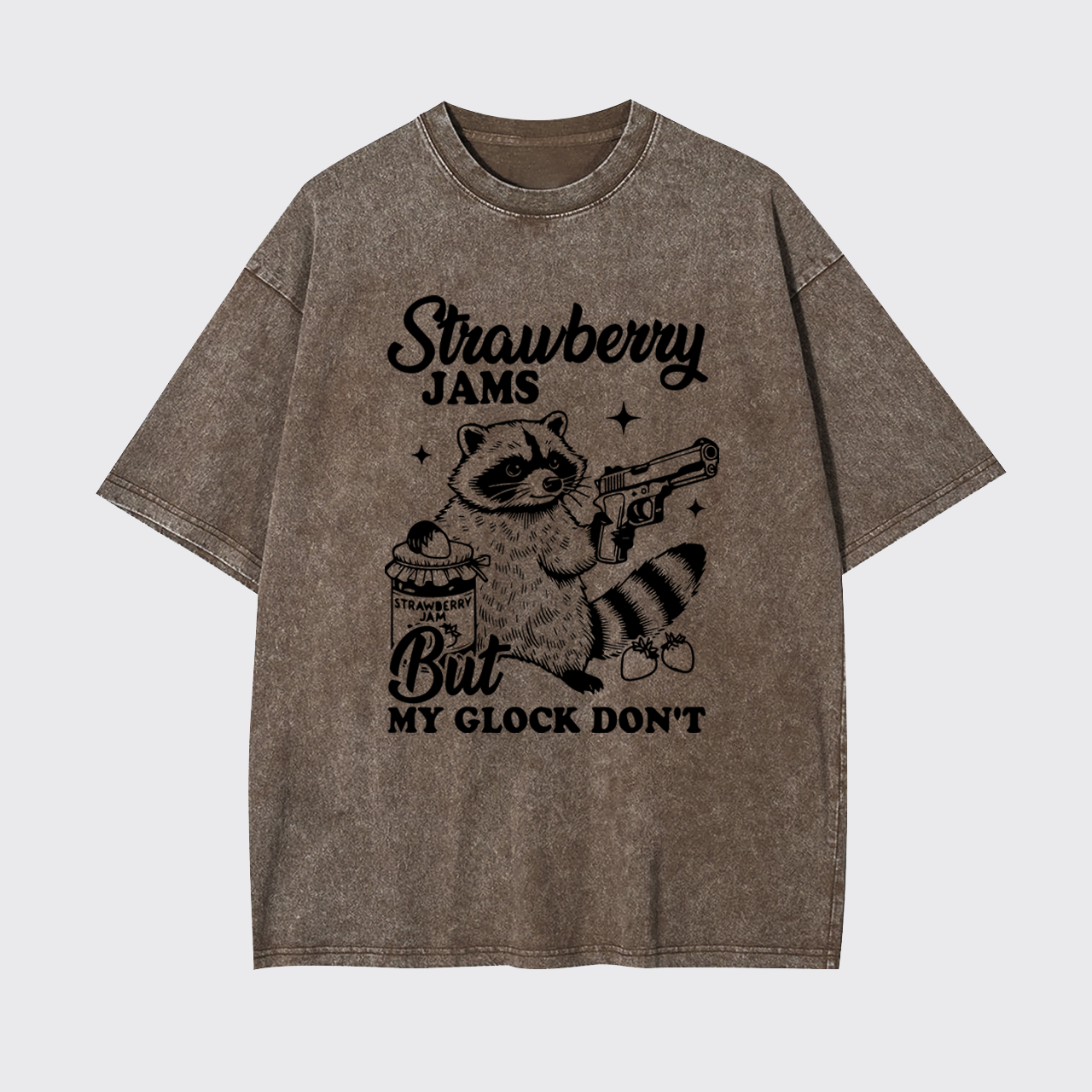 Cowboy Raccoon-Strawberry Jams But My Glock Don't  Garment-dye Tees