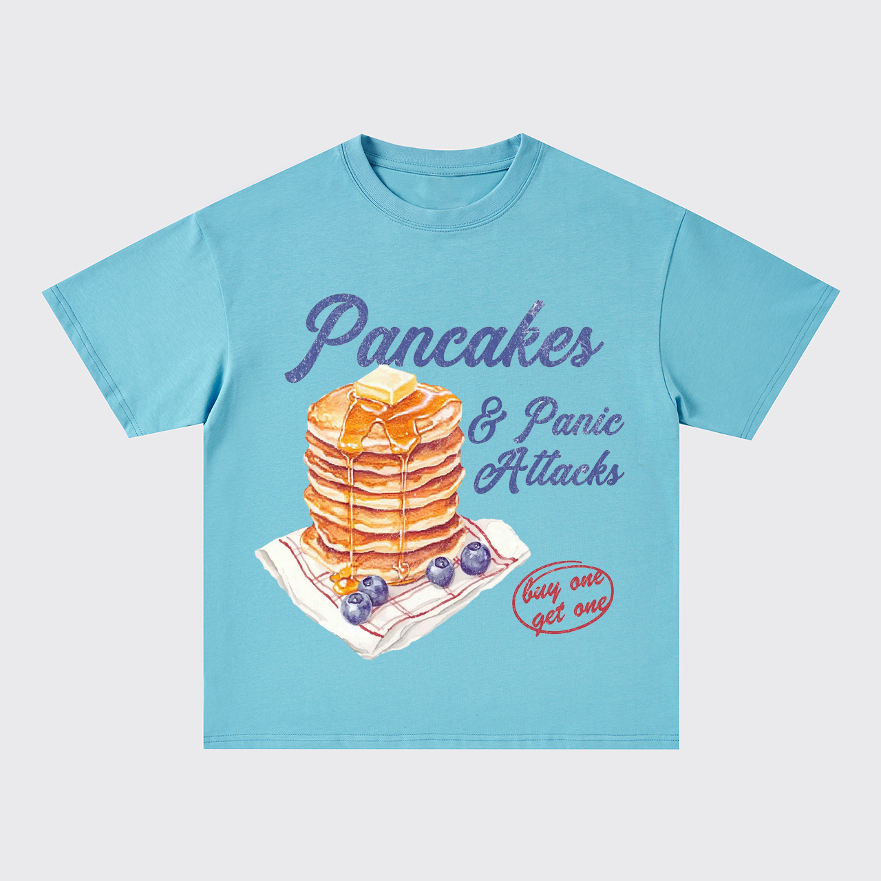 Humorous Retro-Pancakes And Panic Oversize T-Shirts