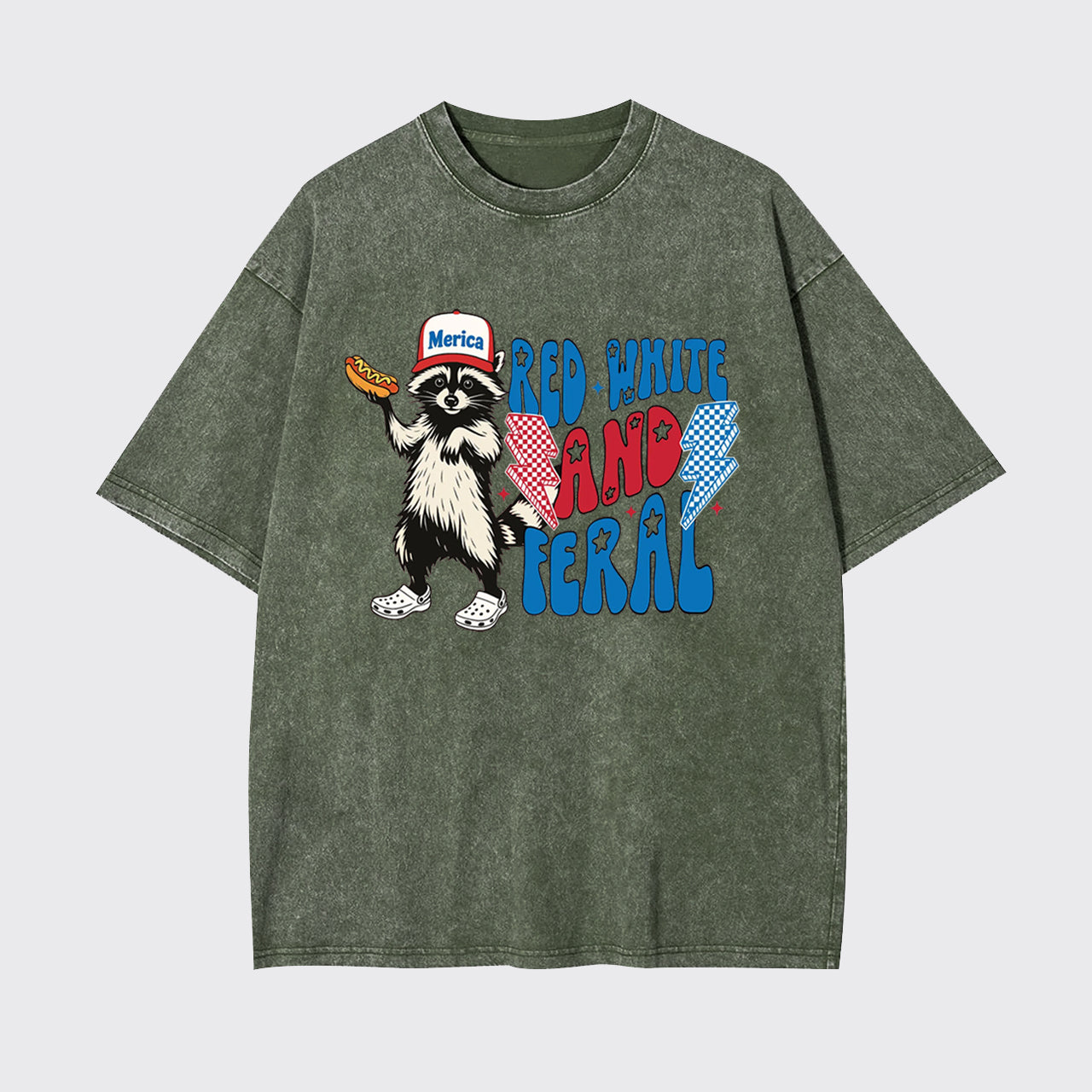 4th Of July-Red White And Feral Garment-dye Tees