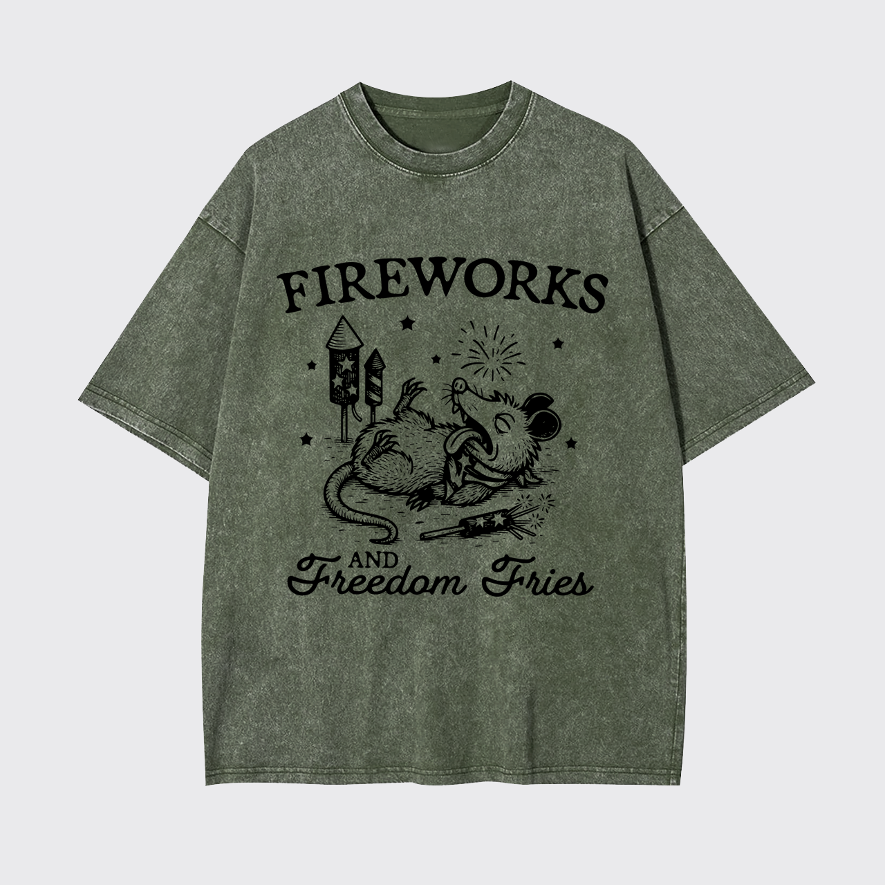 Funny Opossum-Freedom Fireworks Garment-dye Tees