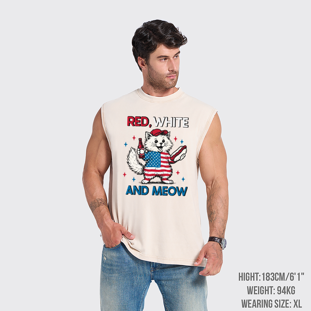 Funny Independence Day-Patriotic Cat Washed Tanks