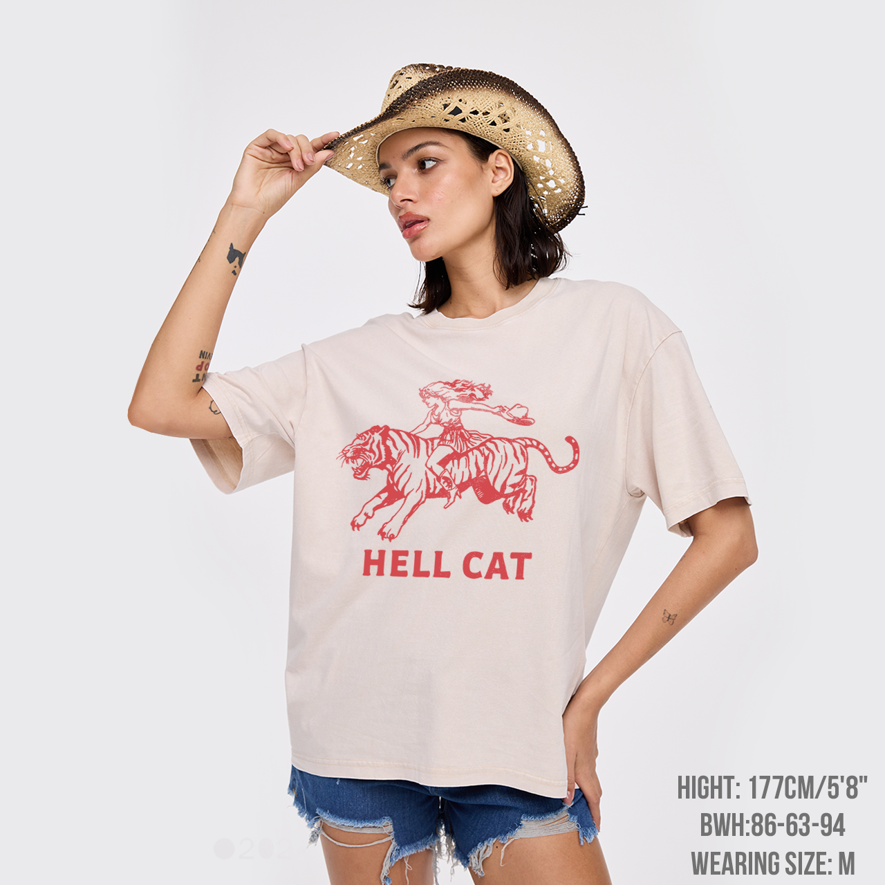 Retro Cowgirl Hell Cat Garment-dye Tees