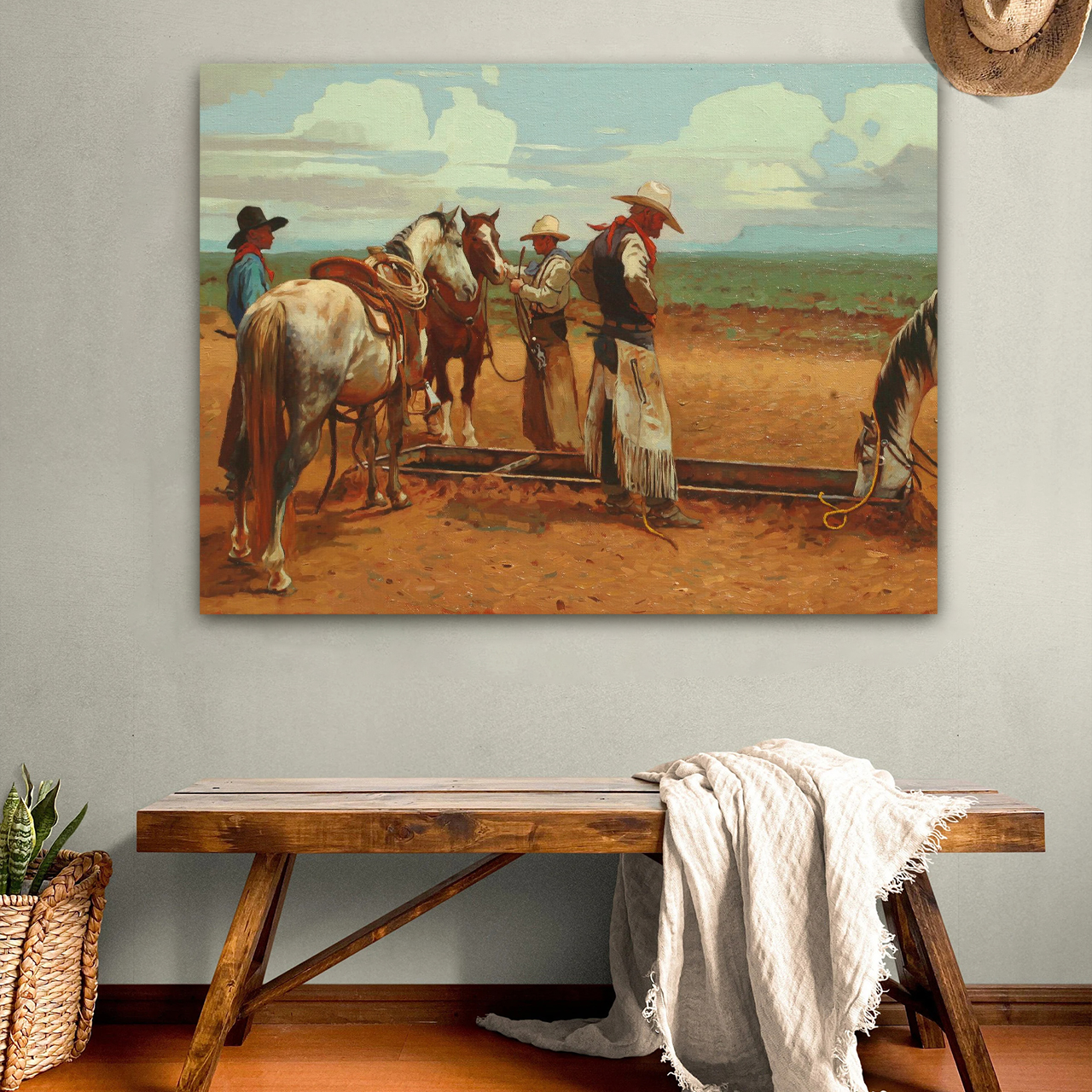 Cowboy's Daily Life Oil Painting Canvas Wall Art