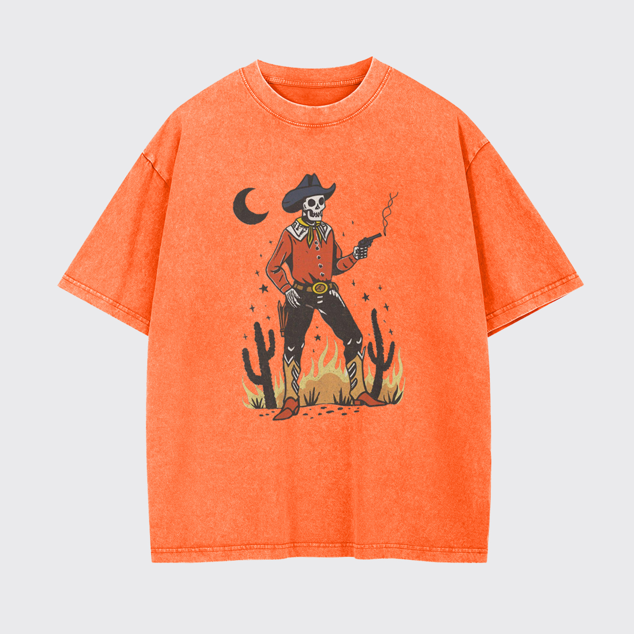 Skeleton Western Halloween Retro Desert Garment-dye Tees