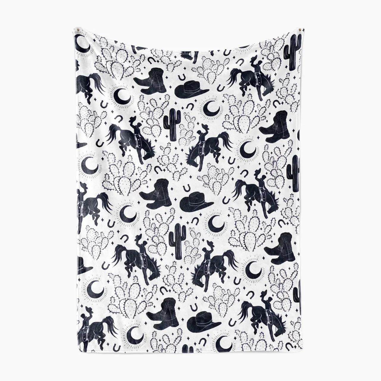 Black And White Western Cowboy Flannel Blanket