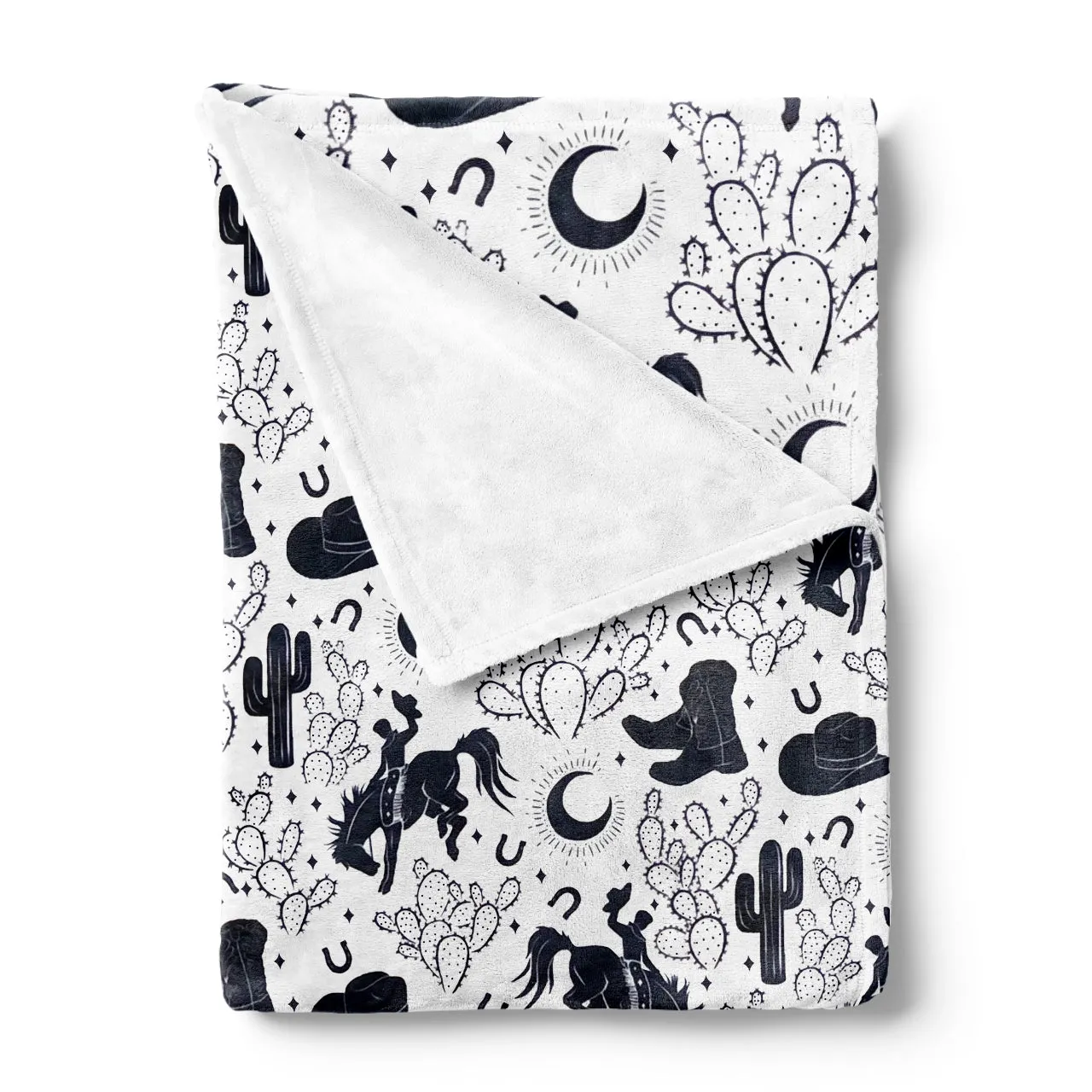 Black And White Western Cowboy Flannel Blanket