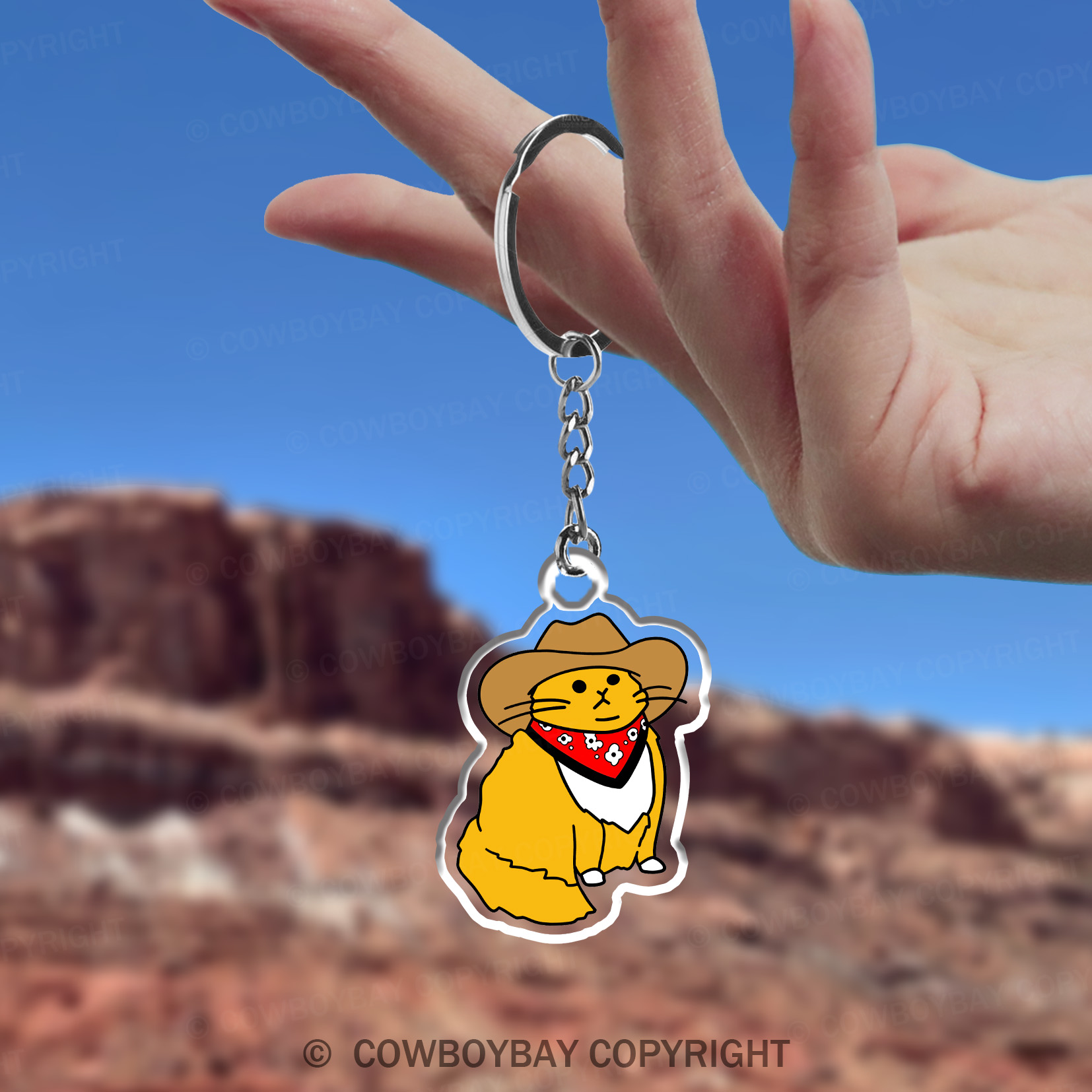 Western Cowboy Cat Keychain