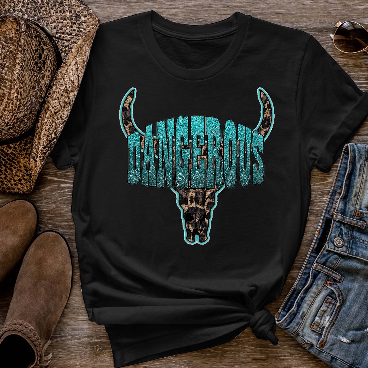 Dangerous Leopard Bull Head Cowboys T-Shirts