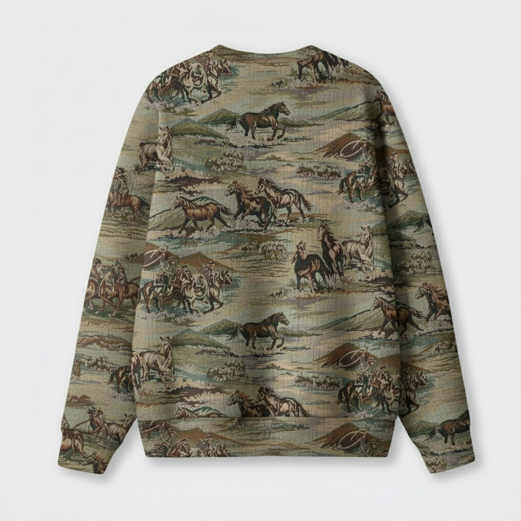 Western Jacquard Camo Knit Sweatshirt