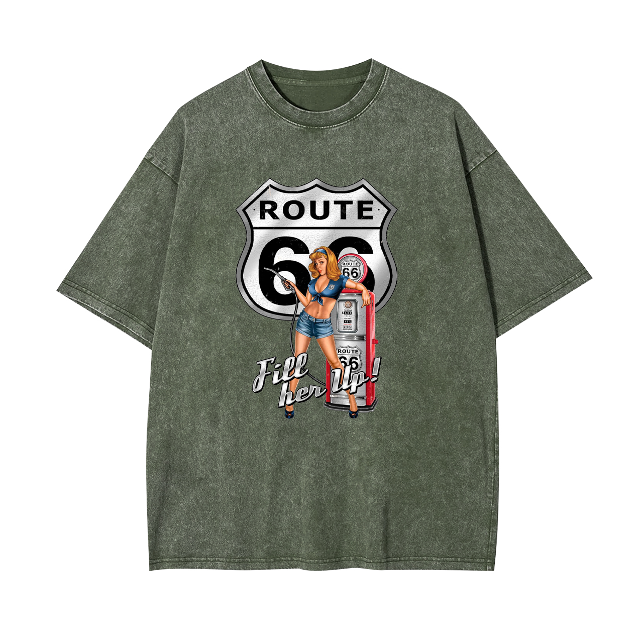 Route 66 Fill Her up Pinup Girl Garment-dye Tees