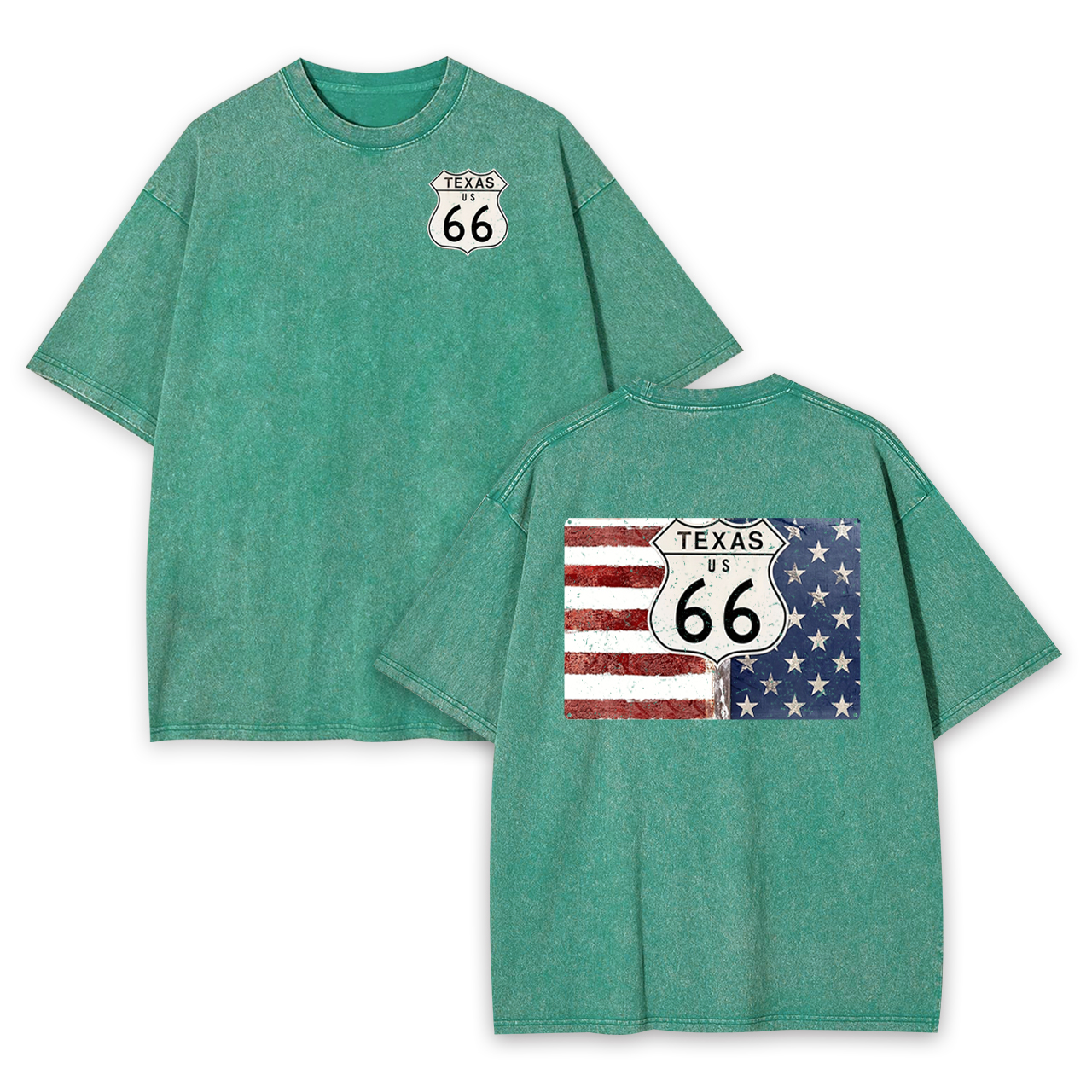 Route 66 Texas With American Flag Garment-dye Tees